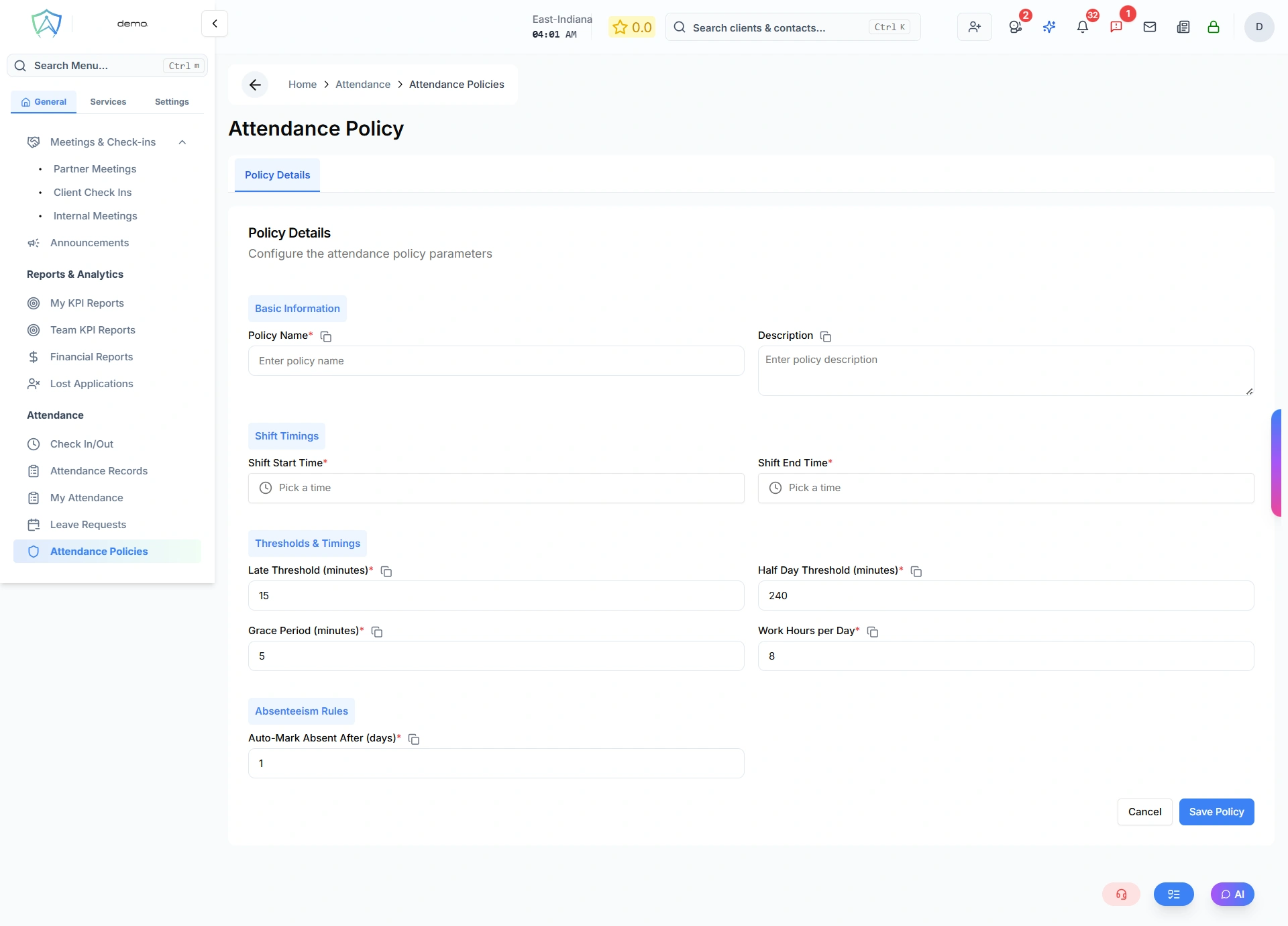 Create Attendance Policies
