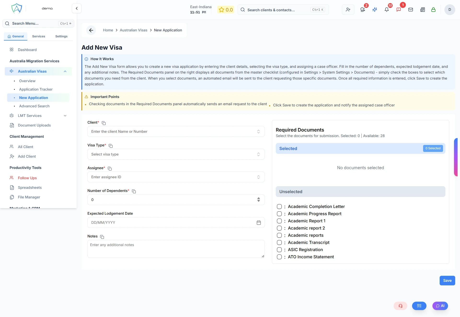 New Visa Application