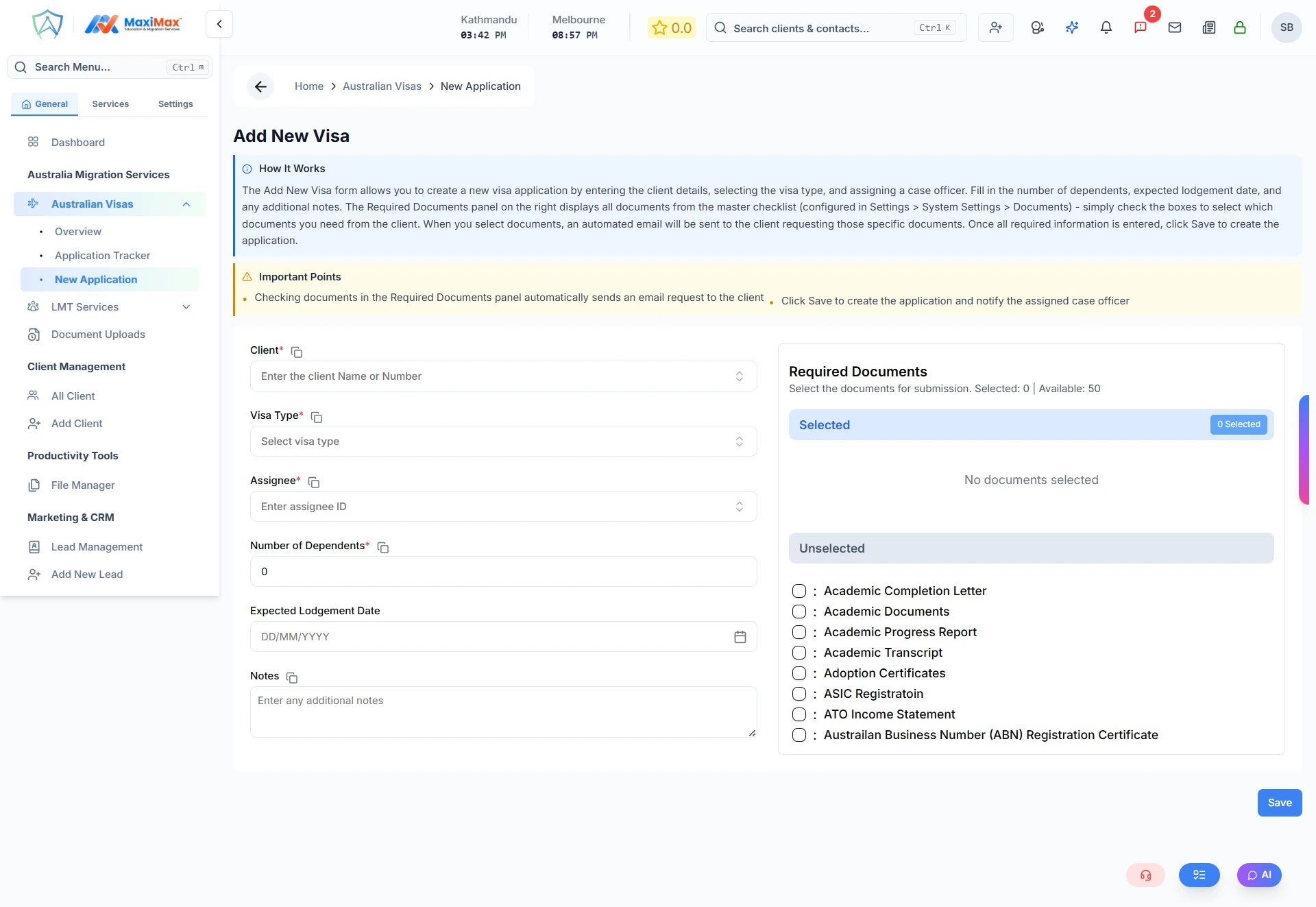 New Visa Application